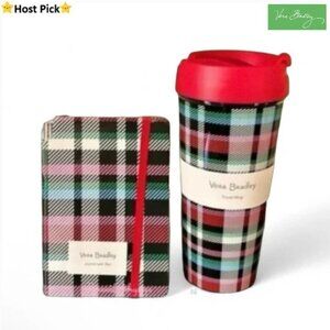 VERA BRADLEY Ribbons Plaid Travel Coffee Mug, Journal & Pen 3 Pc Gift Set - NWT